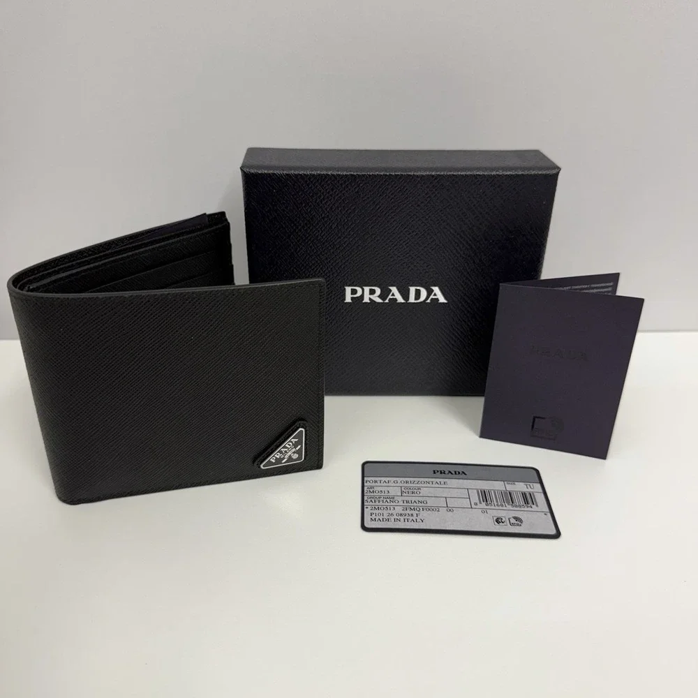 Authentic Mens Prada Bi Fold Saffiano Wallet Black NIB 2MO513 $795.00
